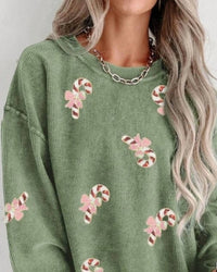 Thomas & Co - Candy Cane Sequin Ribbed Sweatshirt