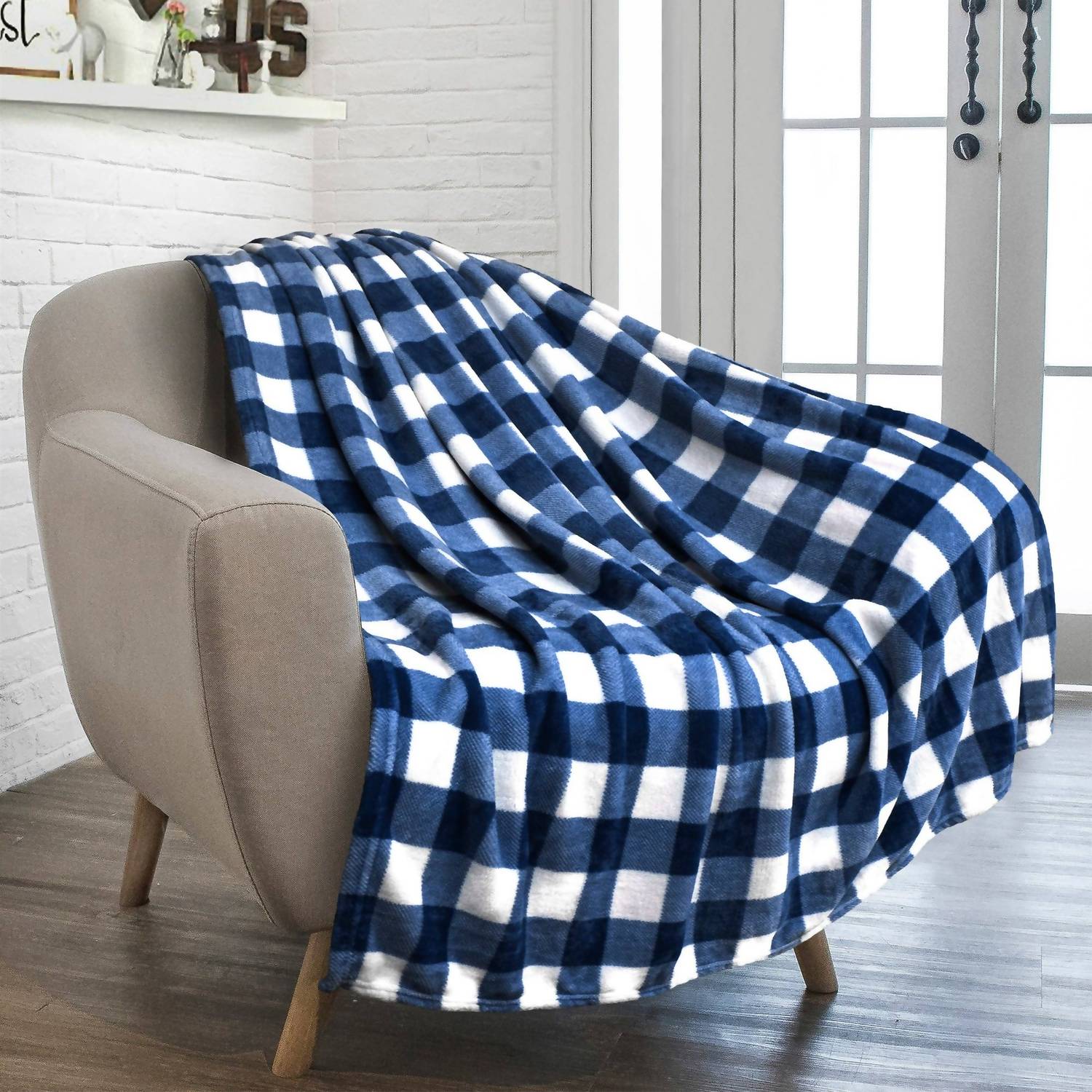 Pavilia - Buffalo Check Plaid Plush Fleece Blanket Throw