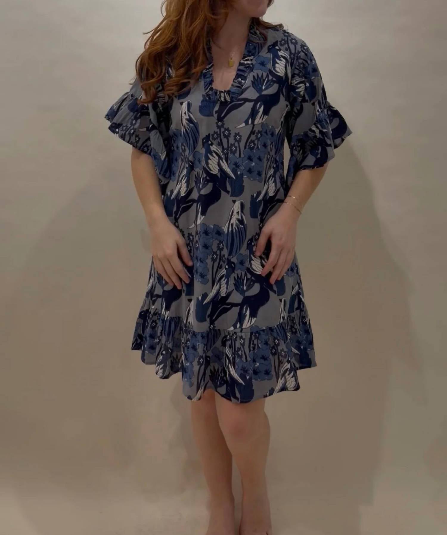 Fitzroy & Willa - Ruffle-sleeve Caftan Mini Dress