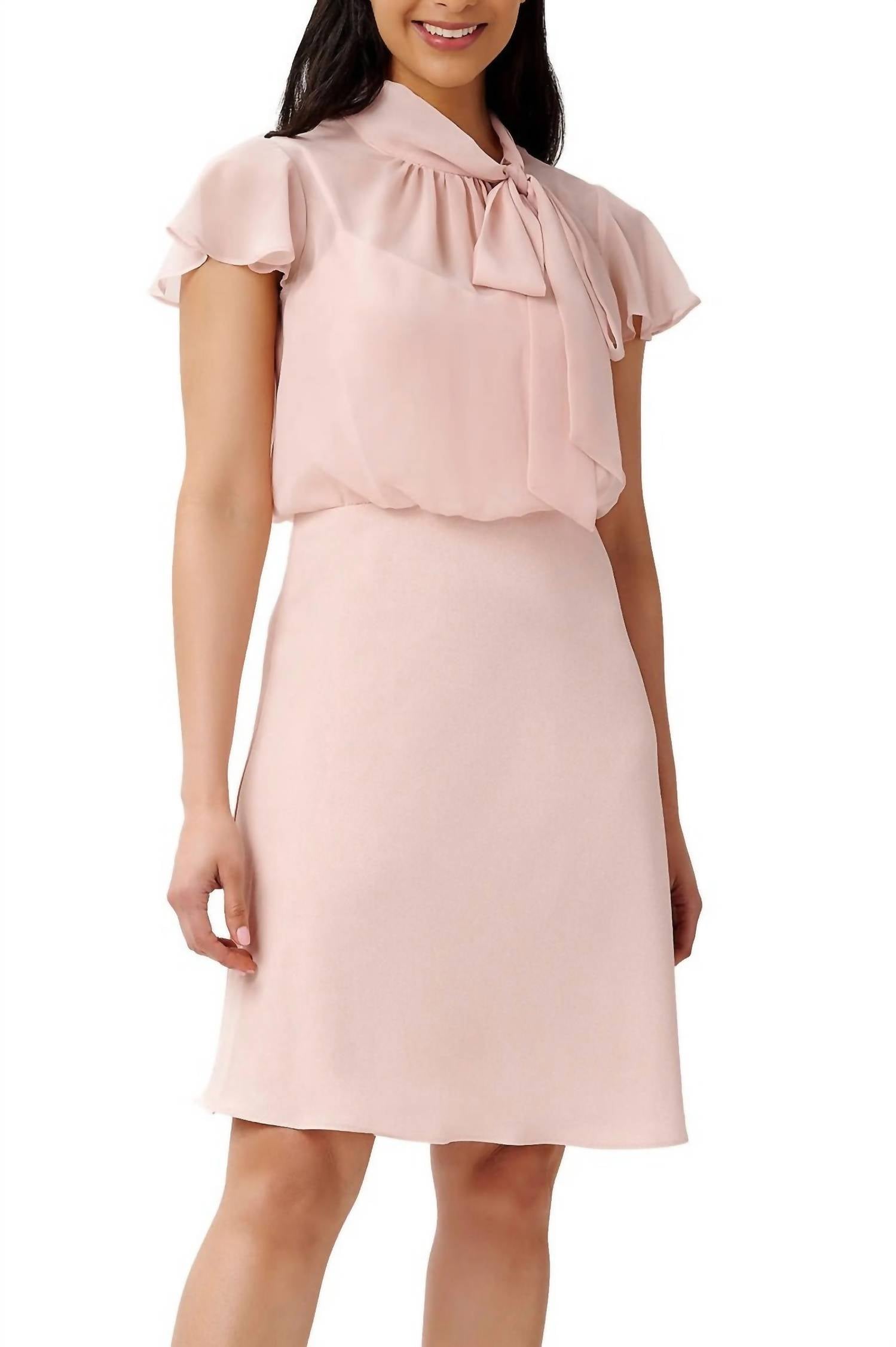 Adrianna Papell - Tie Neck Back Crepe Chiffon Dress