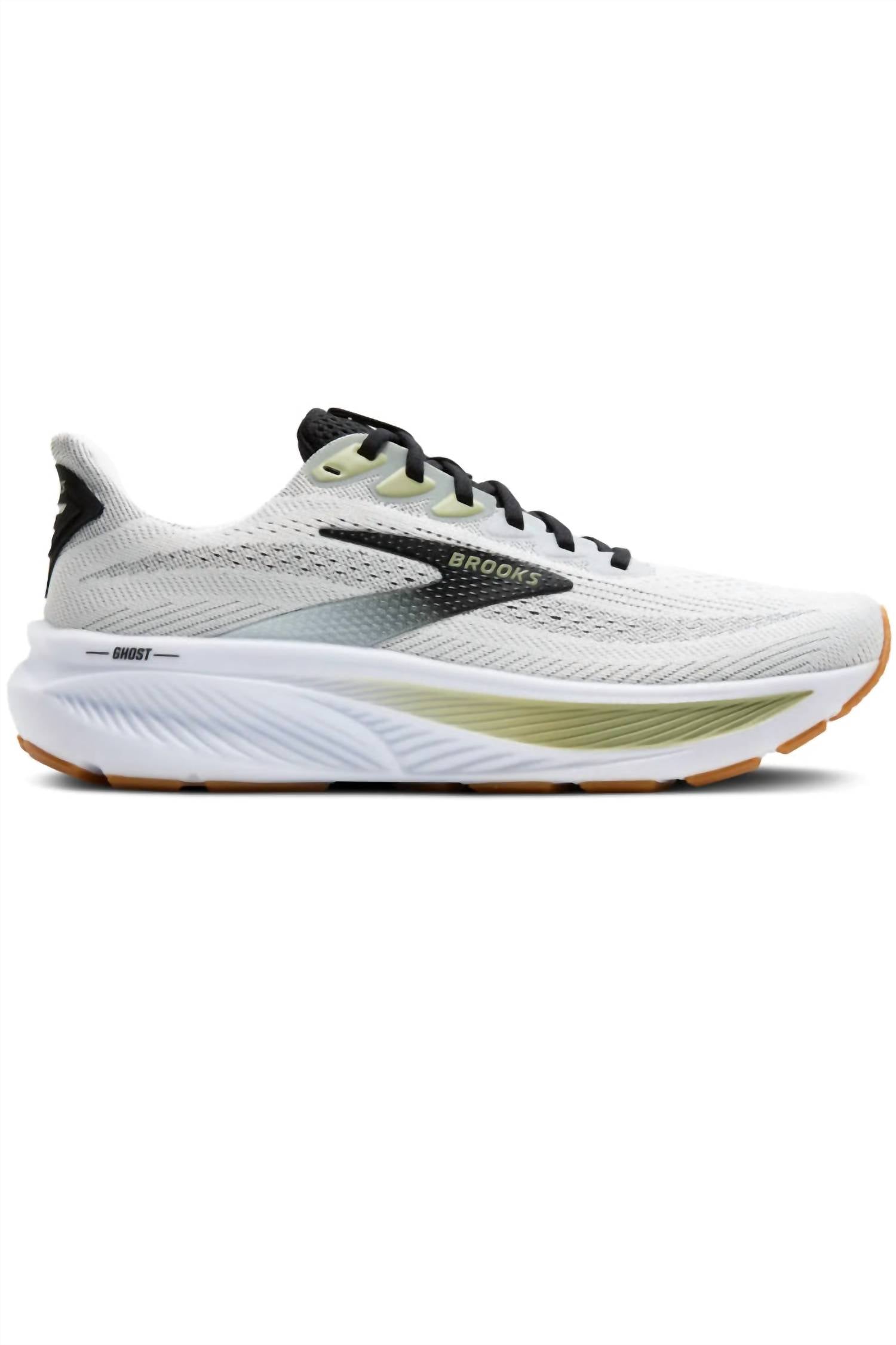 BROOKS Men's Ghost 17 Running Shoe in white black tea 1 - men's shoe - detail view