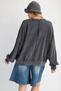 Easel Cut Out Mineral Washed Pullover in black - women's sweater - detail view
