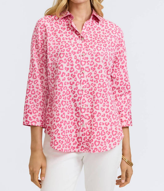 Foxcroft - Margie Tonal Cheetah Three Quarter Sleeve Shirt