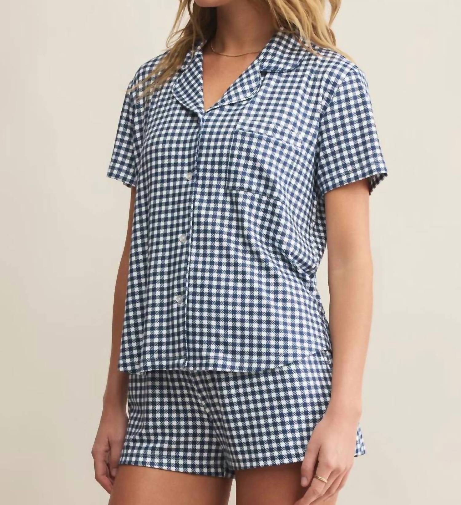 Z Supply Amy Gingham Top in yacht blue - women's t-shirt - alternate view