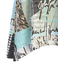 Jess & Jane Women's Iris Double Knit Cold Shoulder Top in colorful sublimation - women's blouse - detail view