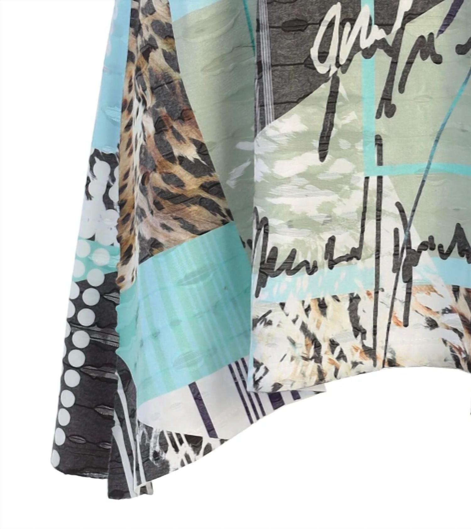 Jess & Jane Women's Iris Double Knit Cold Shoulder Top in colorful sublimation - women's blouse - detail view