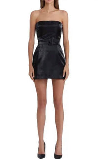 Amanda Uprichard Fae Strapless Satin Mini Dress in black - women's dress