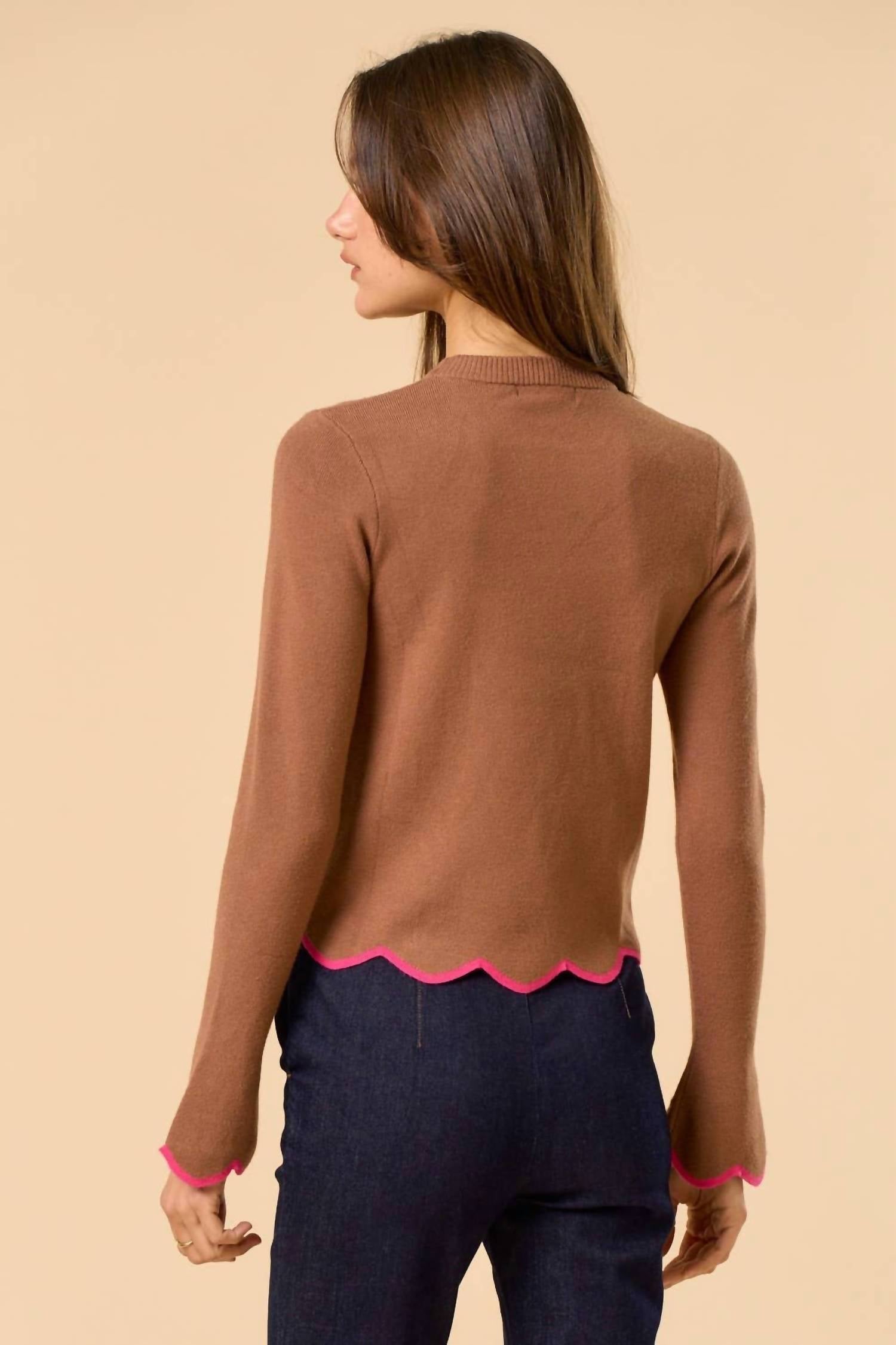 Lalavon - Play Date Scallop Edge Sleeve Sweater Top