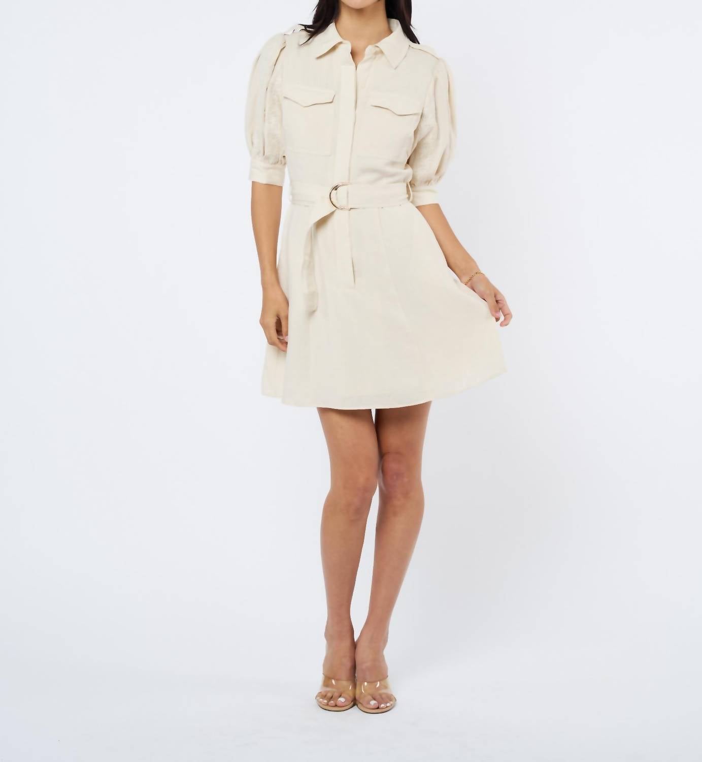 Ciebon - Laia Lace Applique Mini Shirtdress