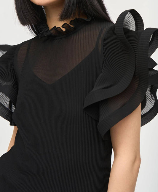 Joseph Ribkoff - Chiffon Pleated Top with Ruffled Sleeves
