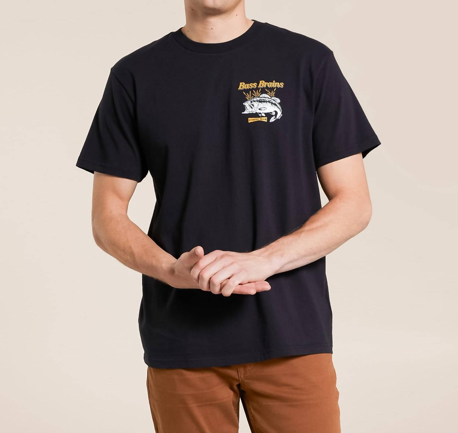 Brixton Bass Brains Fishing Team Short Sleeve Tee in black - men's t-shirt