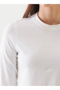 Patrick Assaraf Long Sleeve Iconic Pima Stretch Baby Tee in white - women's long sleeve top - detail view