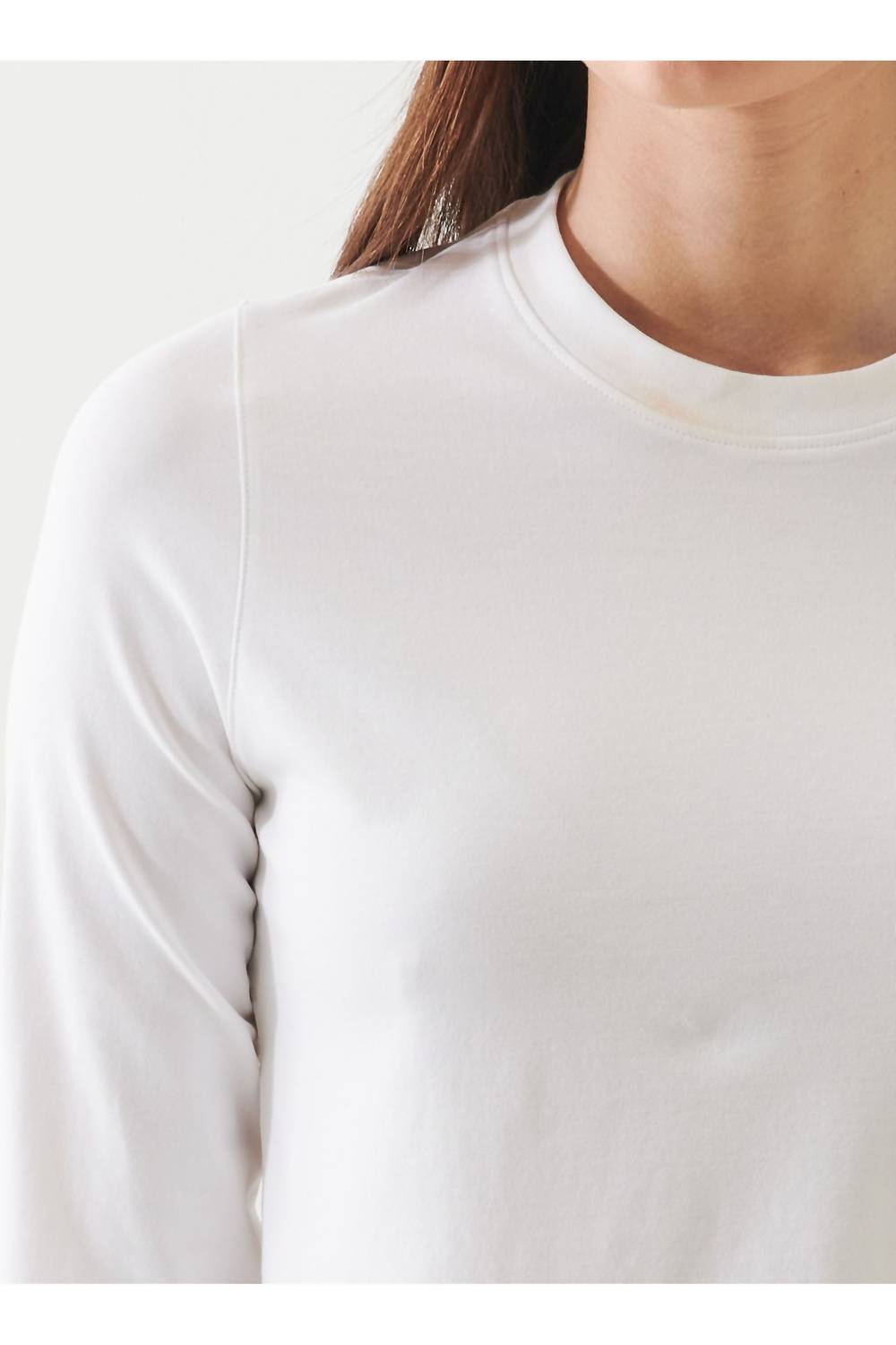 Patrick Assaraf Long Sleeve Iconic Pima Stretch Baby Tee in white - women's long sleeve top - detail view