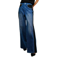 Blue B - Western Two Tone Panel Wide Leg Jeans