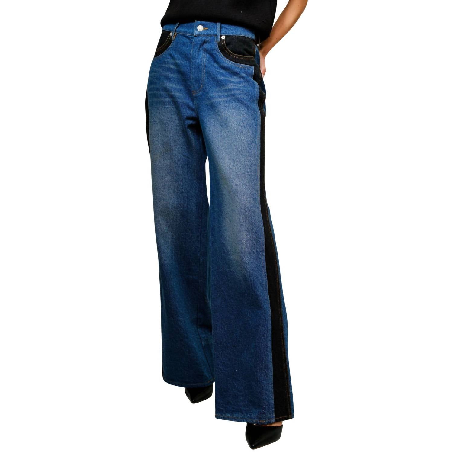 Blue B - Western Two Tone Panel Wide Leg Jeans