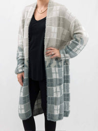 Davi & Dani - Plaid Fuzzy Long Cardigan
