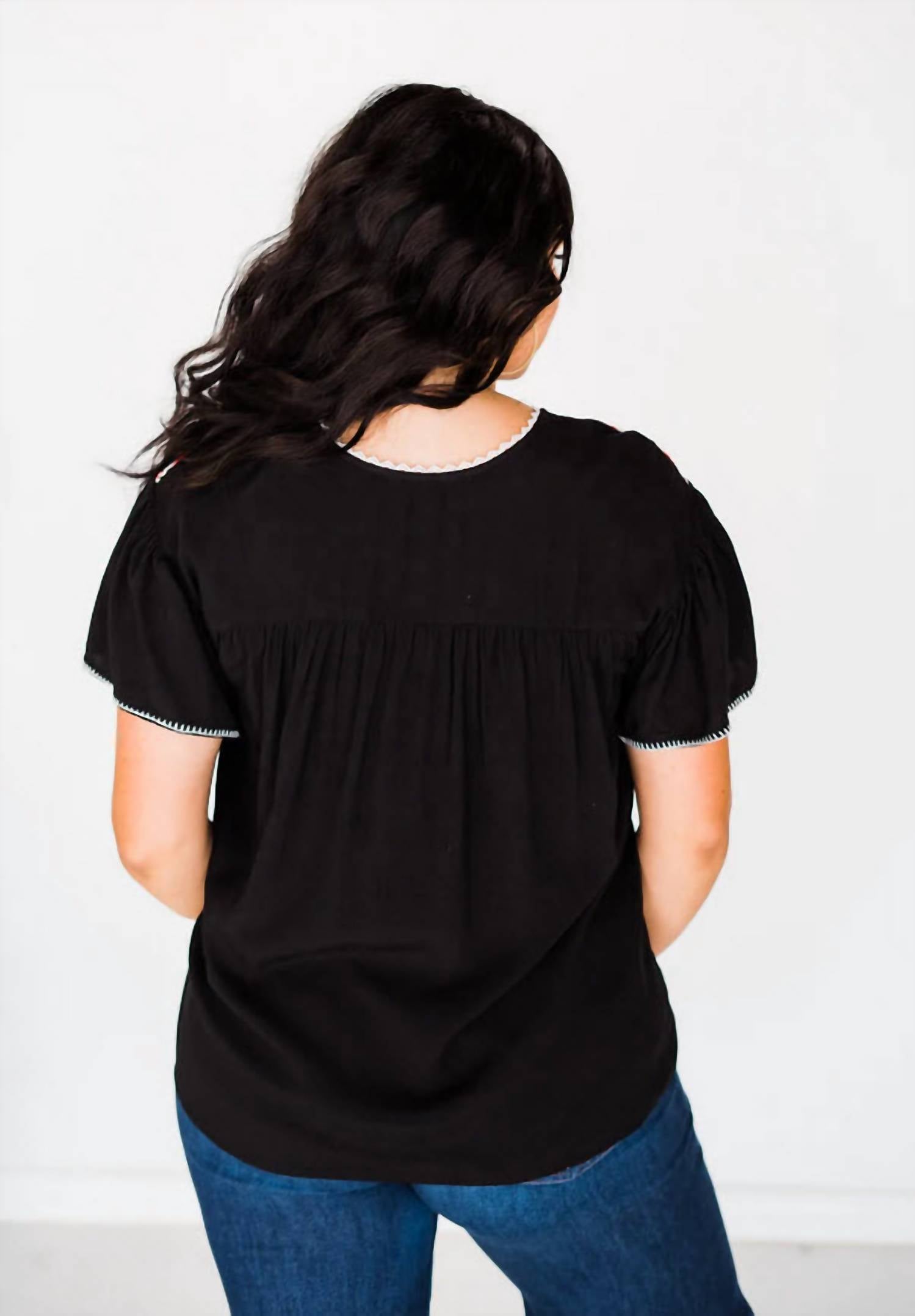 Layerz Clothing - Flutter Sleeve Embroidered Top