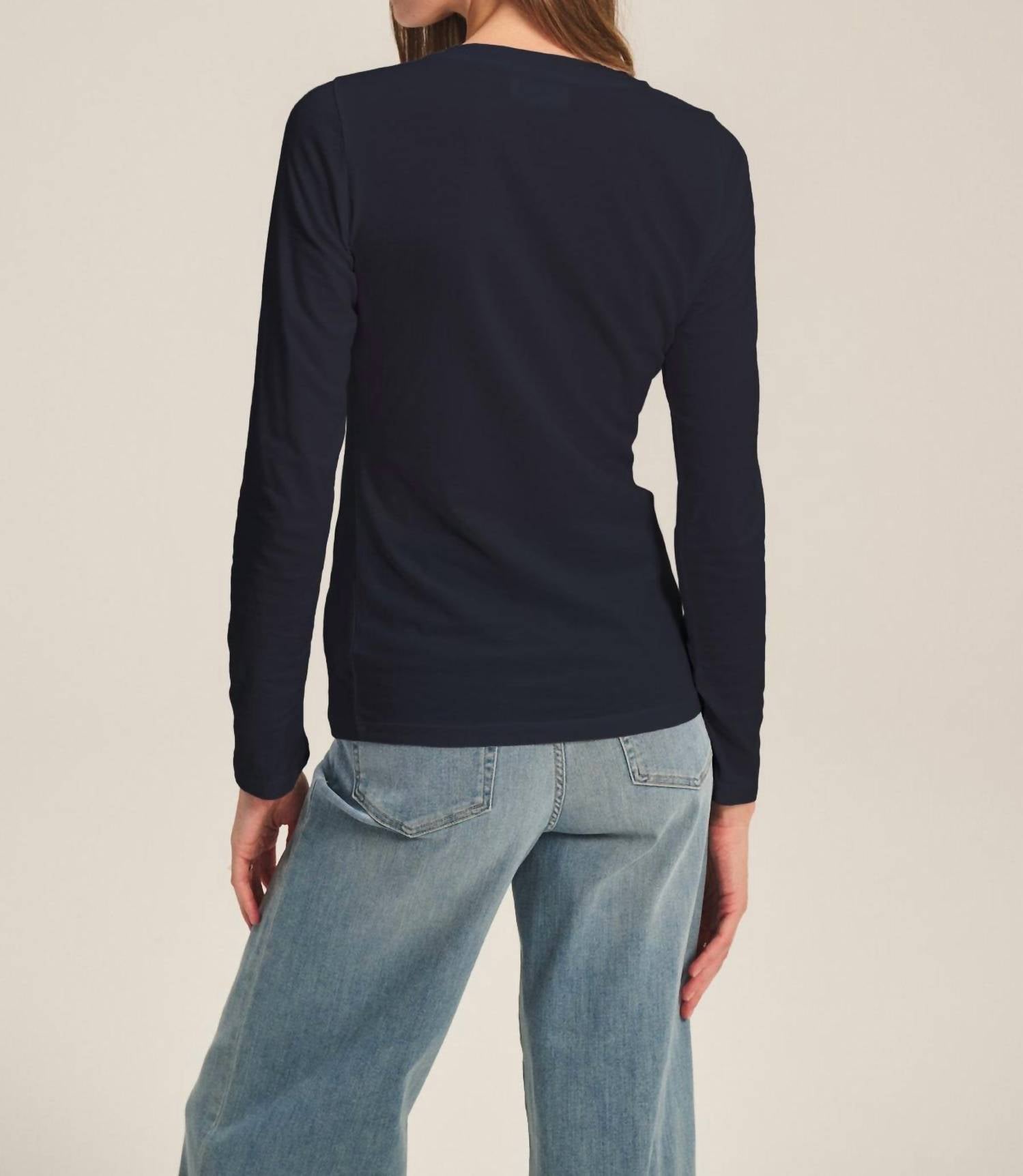 Velvet by Graham & Spencer Longsleeve Crewneck Top in midnight - women's long sleeve top - detail view