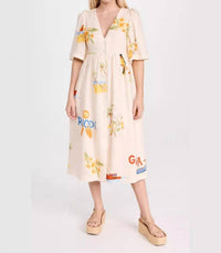 Sheer Trend - Casual Printed Bubble Sleeve Dress