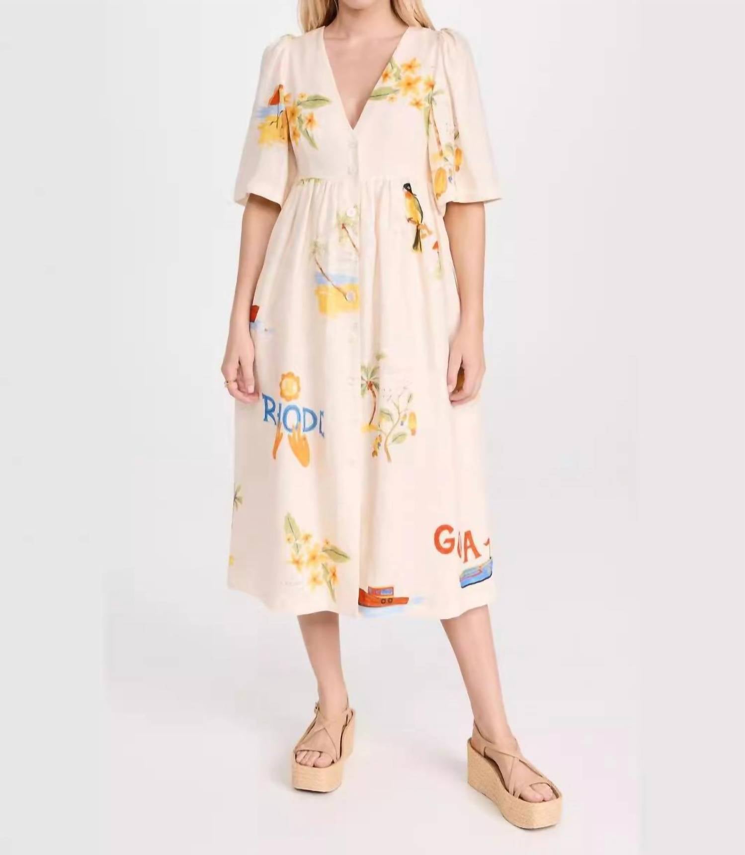 Sheer Trend - Casual Printed Bubble Sleeve Dress