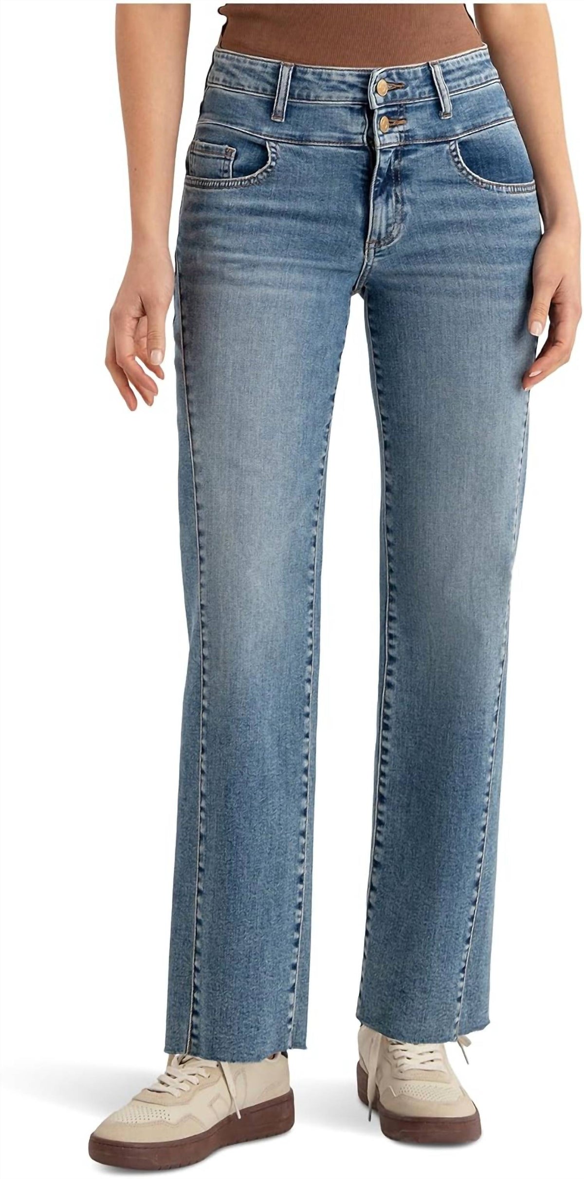 Kut From The Kloth - Charlotte High Rise Wide Leg Side Inset Raw Hem Jeans
