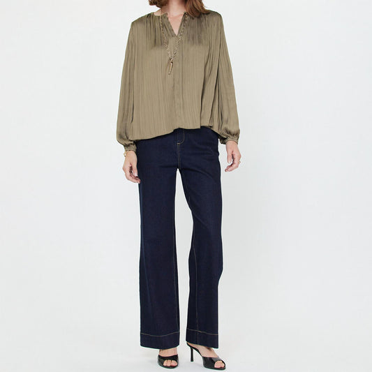 Current Air - Round Neck Long Sleeve Pleated Blouse