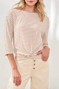 Tribal - 3/4 SLEEVE BOAT NECK TOP WITH KNOT