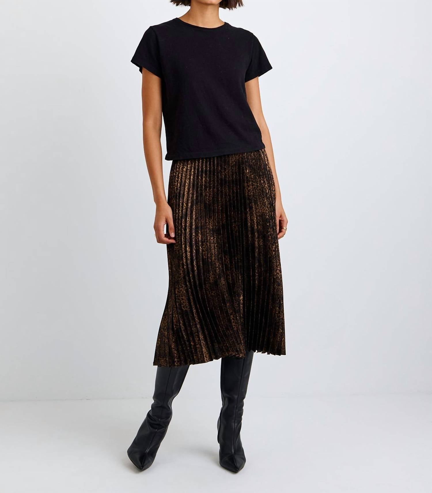 Bella Dahl Pleated Midi Skirt in micro leopard - women's skirt