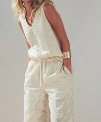 Urban Daizy - Floral Embroidered Cotton Top and Pant Set