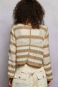 Pol - Sofia Floral Embroidery Crochet Striped Sweater