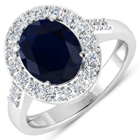 Diana M Jewels Women's Oval Natural Blue Sapphire Fashion Ring (3.70 Ct) - Signature Plus With Diamond Accents in 14k white gold - women's jewelry - detail view