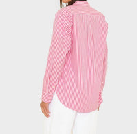 XIRENA Button Down Stripe Shirt in candy red - women's shirt - detail view