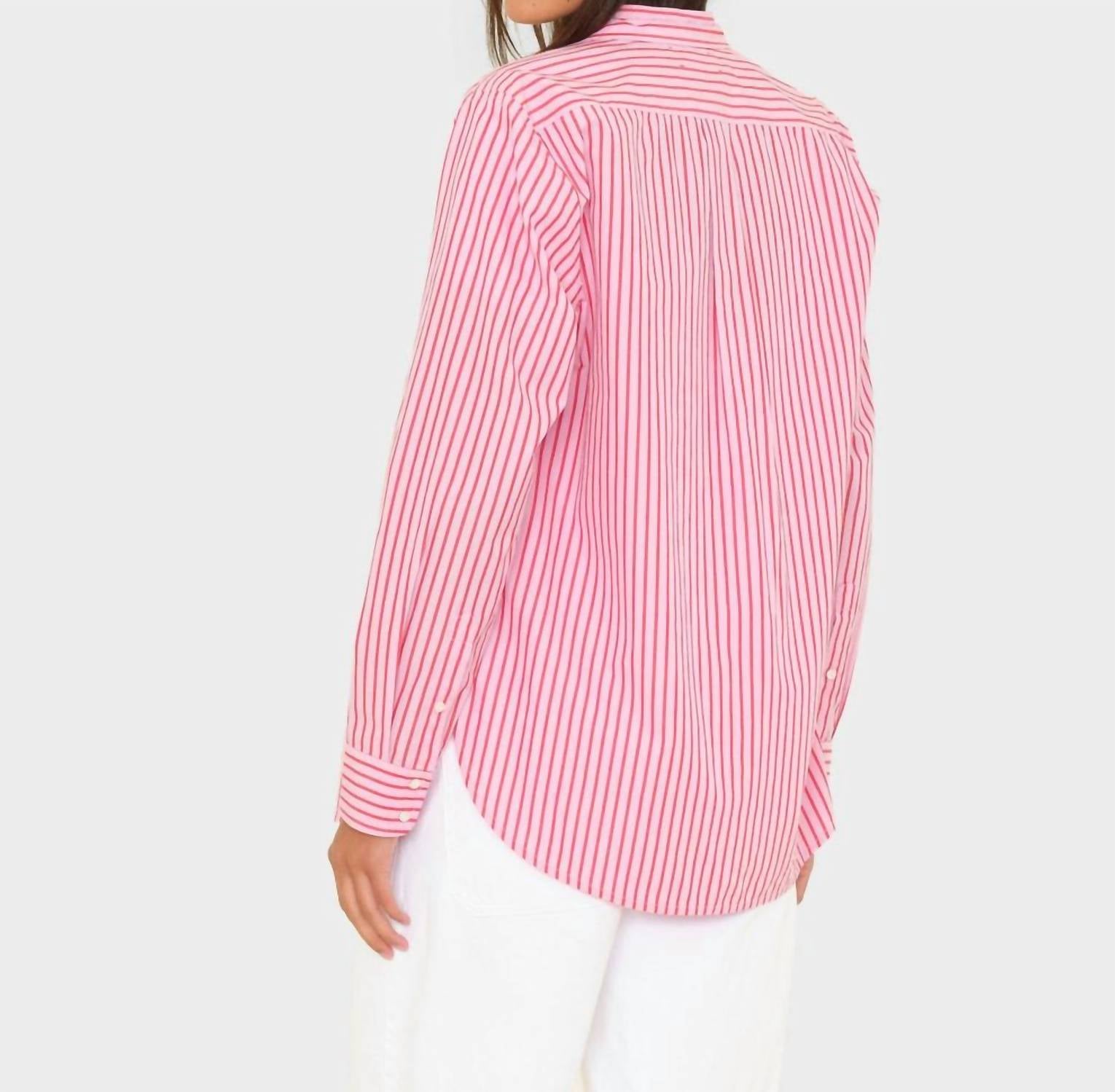 XIRENA Button Down Stripe Shirt in candy red - women's shirt - detail view