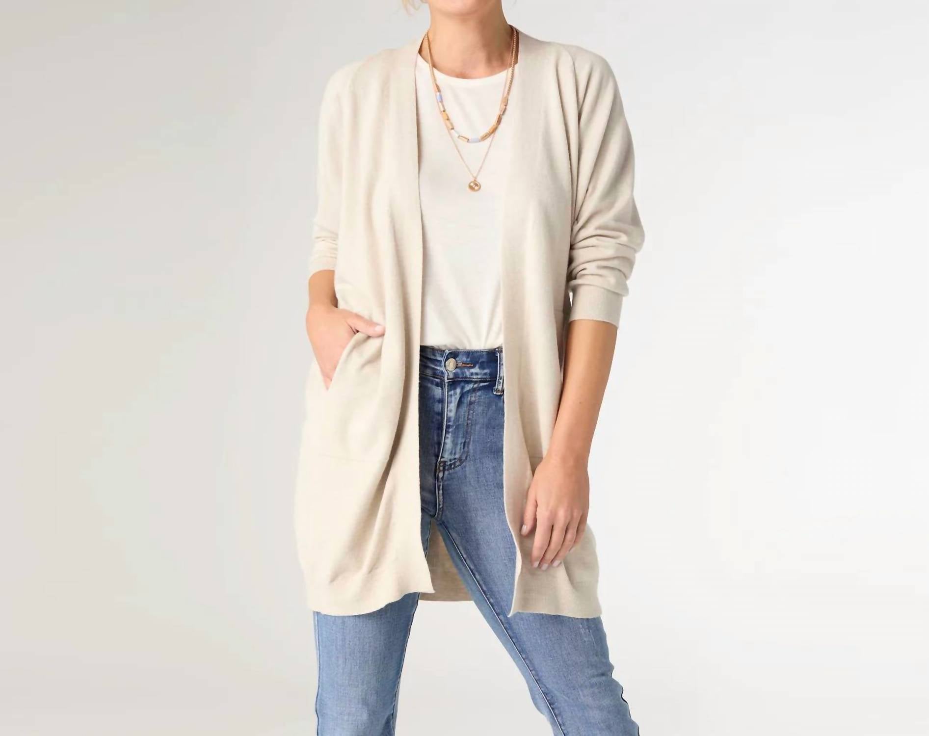 Coco + Carmen - Lightweight Heavenly-luxe 3/4 Sleeve Cardigan With Pockets