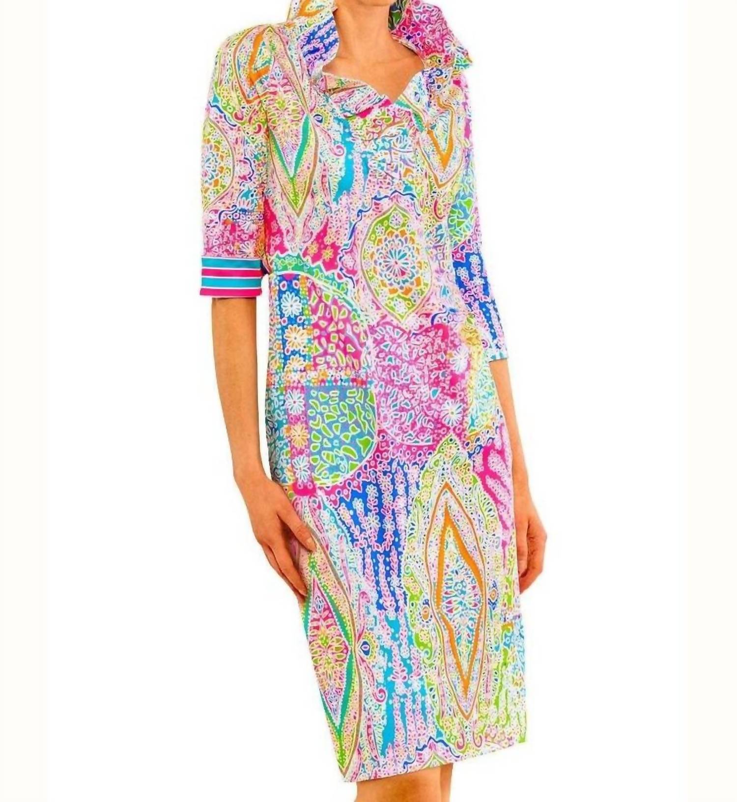 Gretchen Scott - Ruffle Neck 3/4 Sleeves Dress