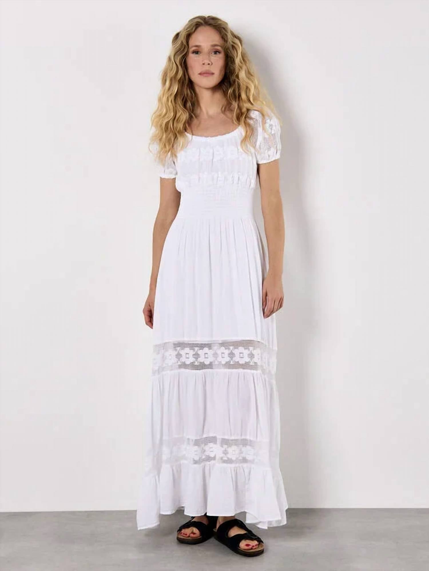 Apricot - Floral Lace Milkmaid Maxi Dress
