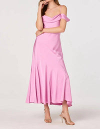 Astr - Araxie Satin Off-shoulder Midi Dress