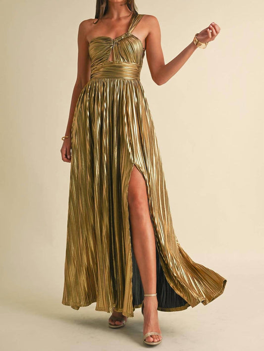 Eb Luxe - Metallic Pleat Maxi Dress