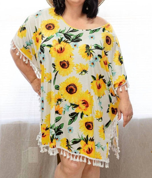 Shirley Stone - Sunflower Fringe Caftan Top