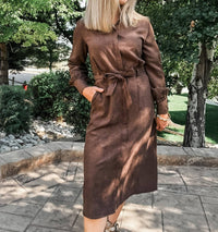 TRIBAL Long Sleeve Shirt Dress in cocoa - women's dress - alternate view