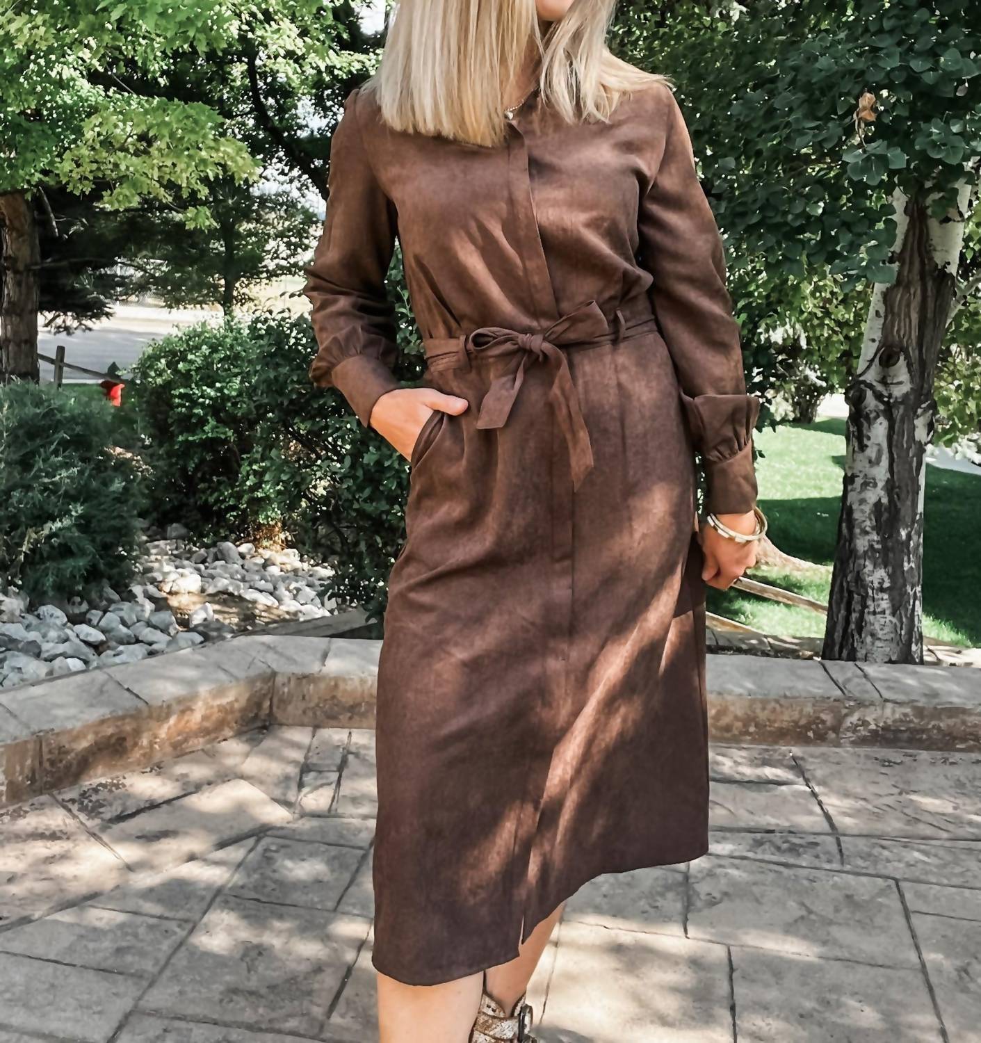 TRIBAL Long Sleeve Shirt Dress in cocoa - women's dress - alternate view
