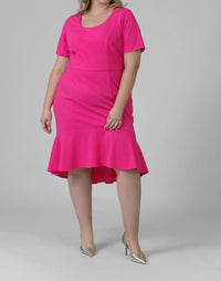 London Times - Elestria Scoop Neck Short Sleeve Midi Dress