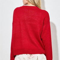 Baevely by Wellmade Women's Howdy Santa Sweater in red - women's sweater - detail view