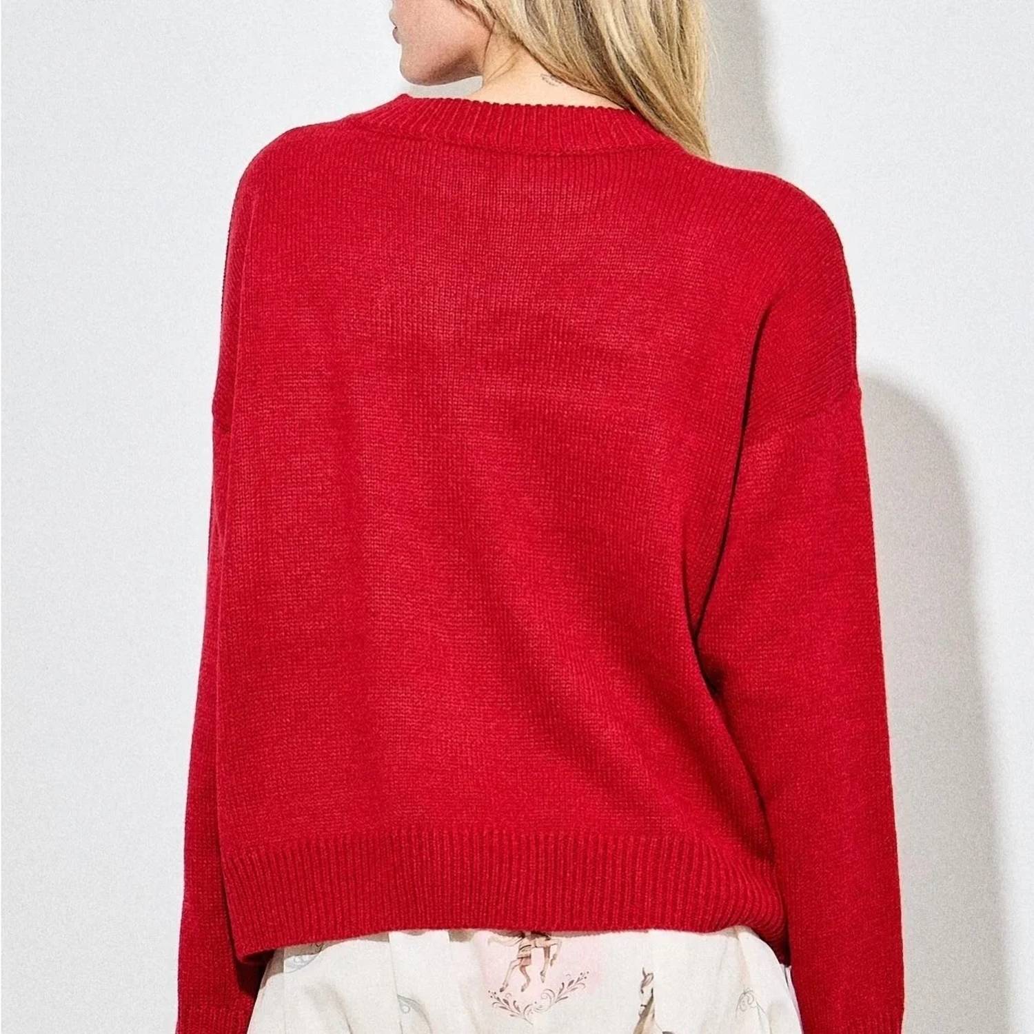 Baevely by Wellmade Women's Howdy Santa Sweater in red - women's sweater - detail view