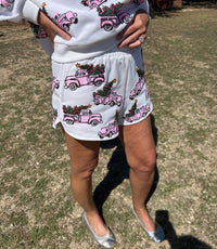 QUEEN OF SPARKLES Truck With Christmas Tree Shorts in white - women's shorts - view 10