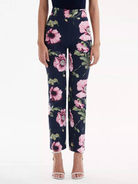 Oscar De La Renta - Zip Front Flare Leg Poppies Cotton Twill Pant