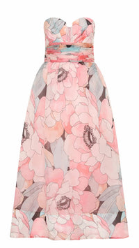 Rebecca Vallance - Strapless Gathered Floral-print Silk-organza Midi Dress