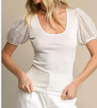 GiGiO Puff Sleeve Knit Tee in white - women's t-shirt - detail view