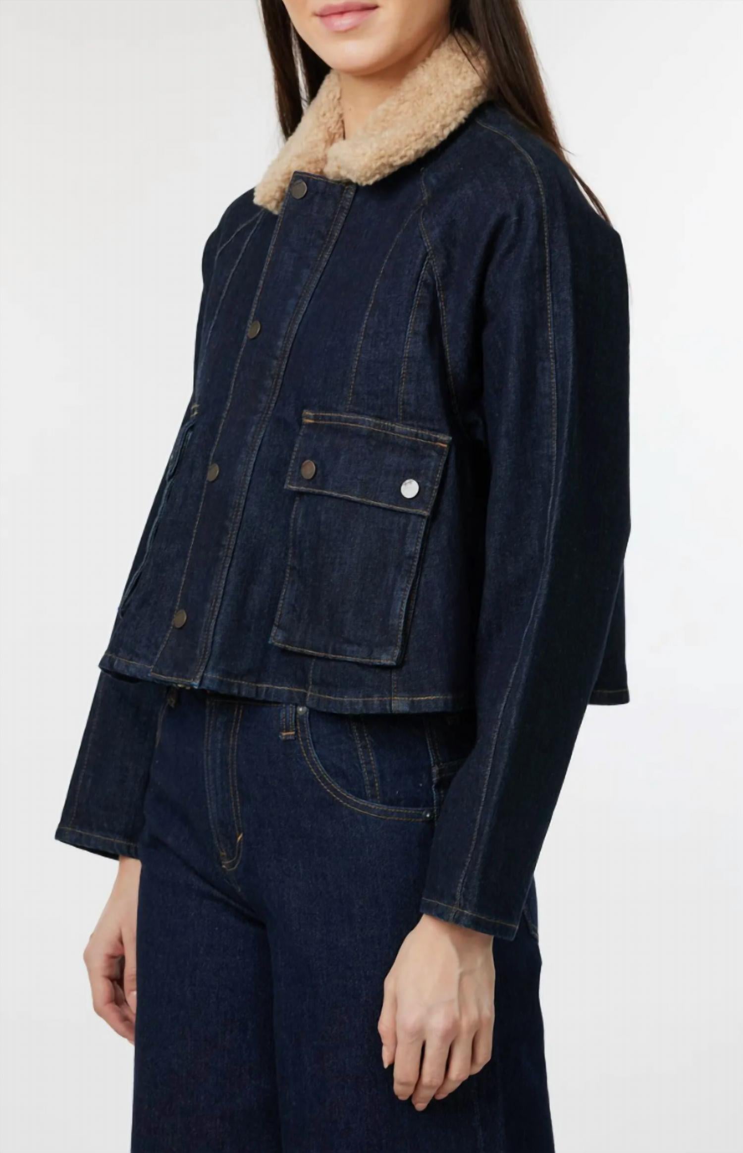 Habitual - Faux Shearling Collar Crop Barn Jacket