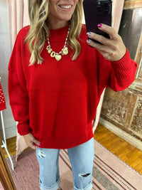 She + Sky - Drop Shoulder Mock Neck Sweater